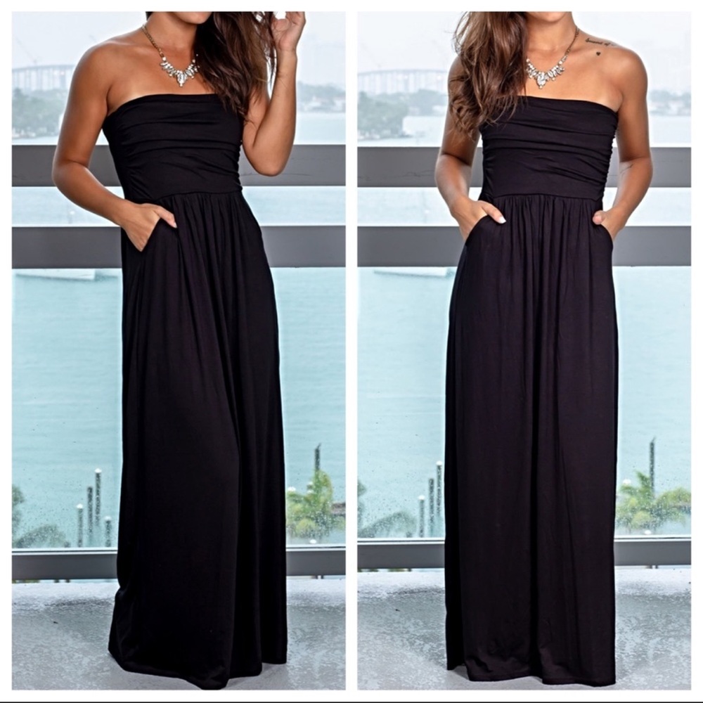 06 Black chic tube maxi dress with side pockets - Picture 7 of 8